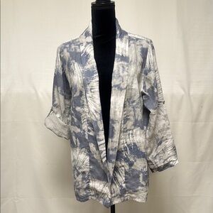 Bellambia Linen Blue and White Tie-Dye Open Cardigan